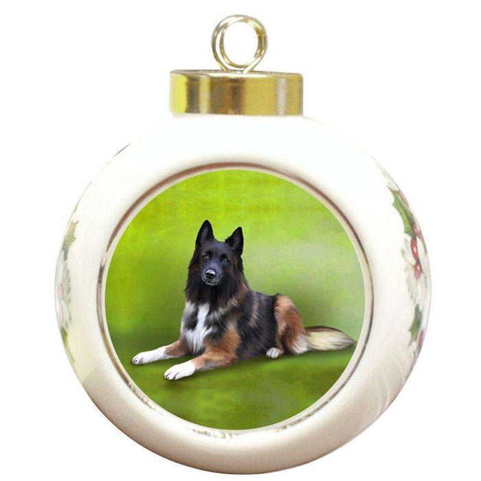 Belgian Tervurens Dog Round Ceramic Christmas Ornament