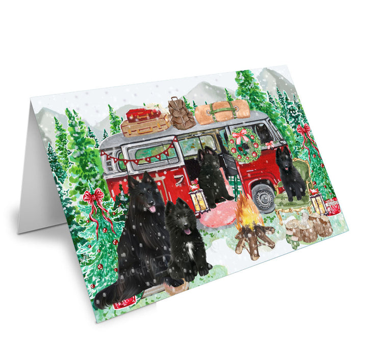 Christmas Time Camping with Belgian Shepherd Dogs Handmade Artwork Assorted Pets Greeting Cards and Note Cards with Envelopes for All Occasions and Holiday Seasons