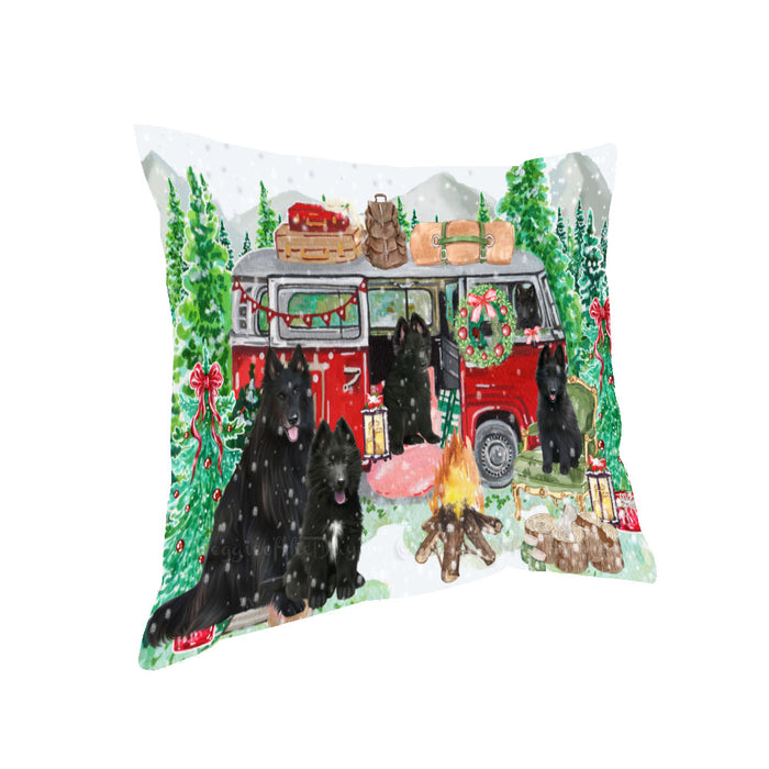 Christmas Time Camping with Belgian Shepherd Dogs Pillow with Top Quality High-Resolution Images - Ultra Soft Pet Pillows for Sleeping - Reversible & Comfort - Ideal Gift for Dog Lover - Cushion for Sofa Couch Bed - 100% Polyester