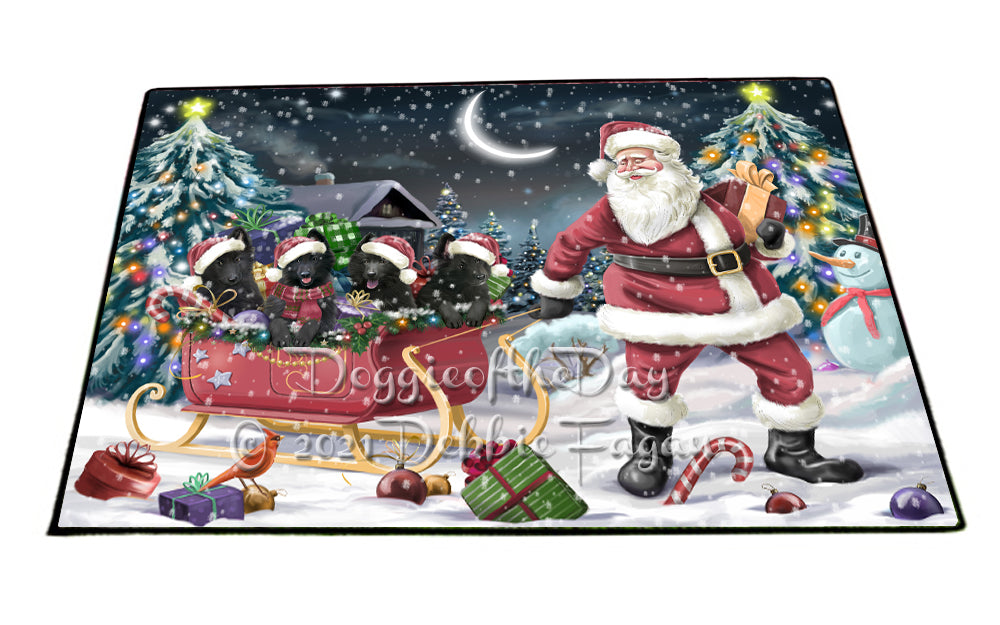 Santa Sled Christmas Happy Holidays Belgian Shepherd Dogs Indoor/Outdoor Welcome Floormat - Premium Quality Washable Anti-Slip Doormat Rug FLMS56413