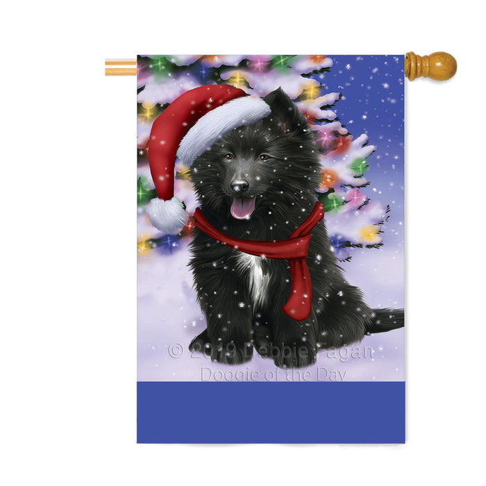 Personalized Winterland Wonderland Belgian Shepherd Dog In Christmas Holiday Scenic Background Custom House Flag FLG-DOTD-A61282