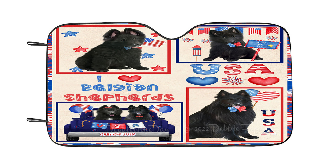 4th of July Independence Day I Love USA Belgian Shepherd Dogs Car Sun Shade Cover Curtain