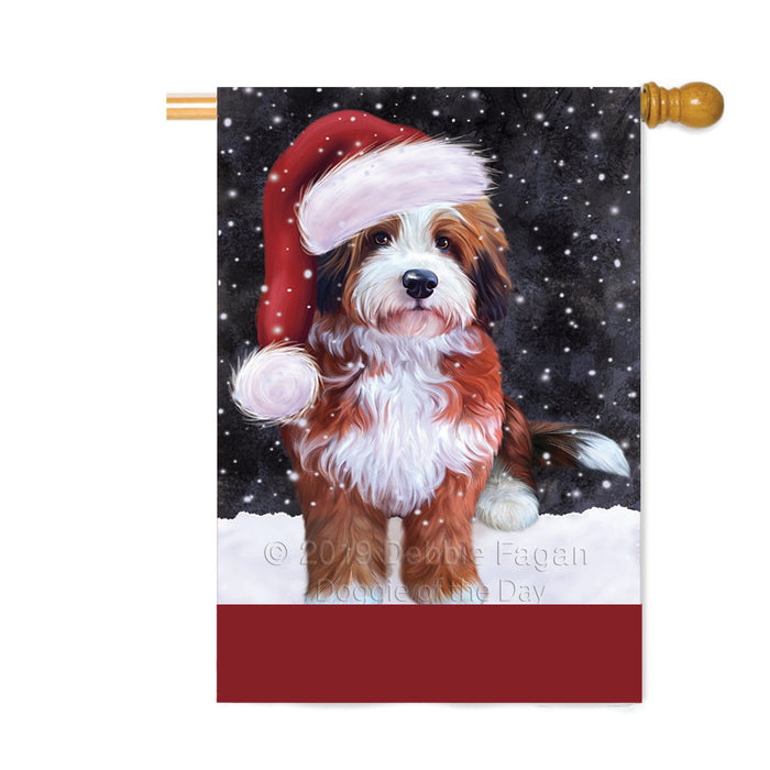 Personalized Let It Snow Happy Holidays Bernedoodle Dog Custom House Flag FLG-DOTD-A62315