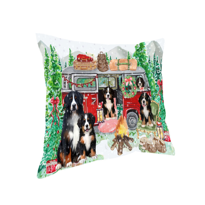 Christmas Time Camping with Bernese Mountain Dogs Pillow with Top Quality High-Resolution Images - Ultra Soft Pet Pillows for Sleeping - Reversible & Comfort - Ideal Gift for Dog Lover - Cushion for Sofa Couch Bed - 100% Polyester