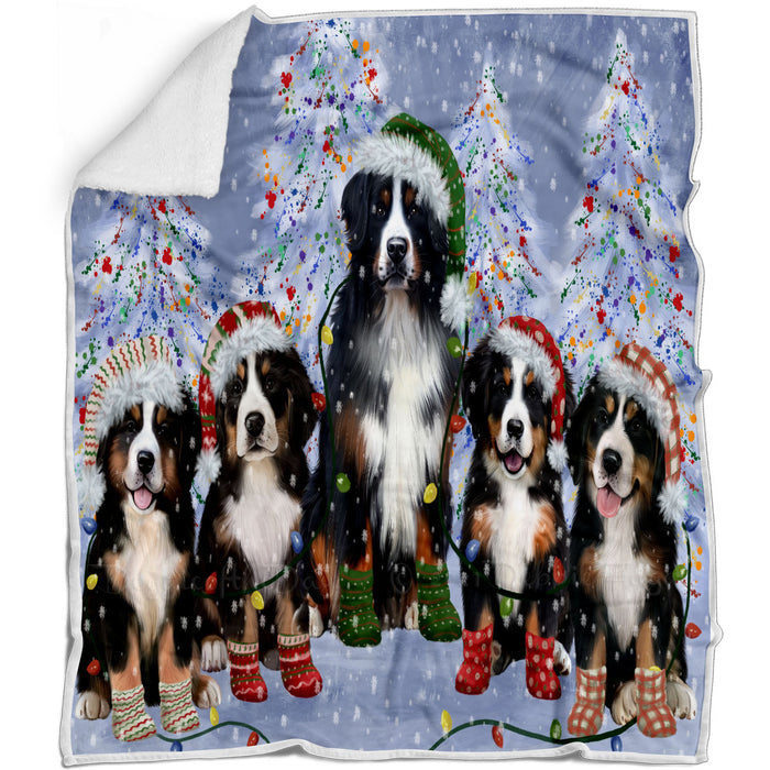 Christmas Lights and Bernese Mountain Dogs Blanket - Lightweight Soft Cozy and Durable Bed Blanket - Animal Theme Fuzzy Blanket for Sofa Couch