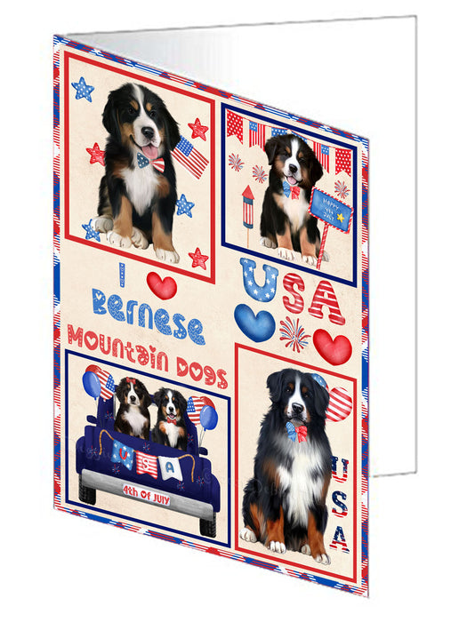 4th of July Independence Day I Love USA Bernese Mountain Dogs Handmade Artwork Assorted Pets Greeting Cards and Note Cards with Envelopes for All Occasions and Holiday Seasons