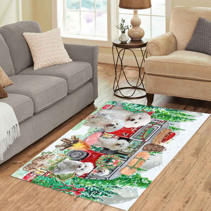 Christmas Time Camping with Bichon Frise Dogs Area Rug - Ultra Soft Cute Pet Printed Unique Style Floor Living Room Carpet Decorative Rug for Indoor Gift for Pet Lovers