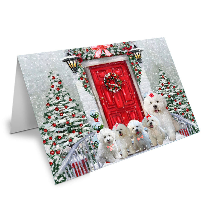Christmas Holiday Welcome Bichon Frise Dog Handmade Artwork Assorted Pets Greeting Cards and Note Cards with Envelopes for All Occasions and Holiday Seasons
