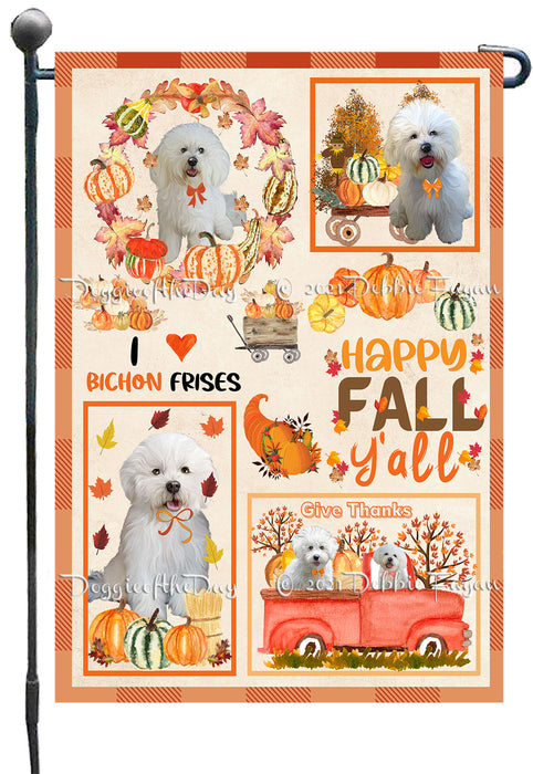 Happy Fall Y'all Pumpkin Bichon Frise Dogs Garden Flags- Outdoor Double Sided Garden Yard Porch Lawn Spring Decorative Vertical Home Flags 12 1/2"w x 18"h