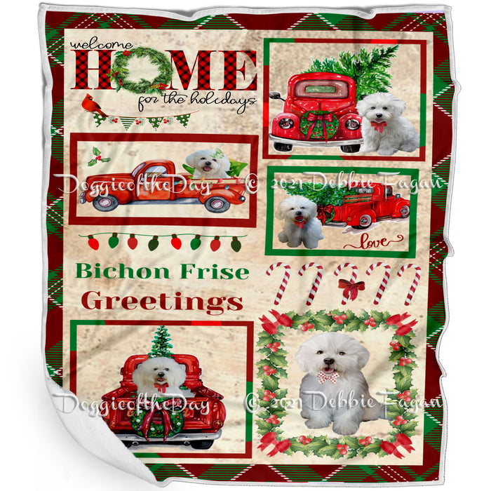 Welcome Home for Christmas Holidays Bichon Frise Dogs Blanket BLNKT71846