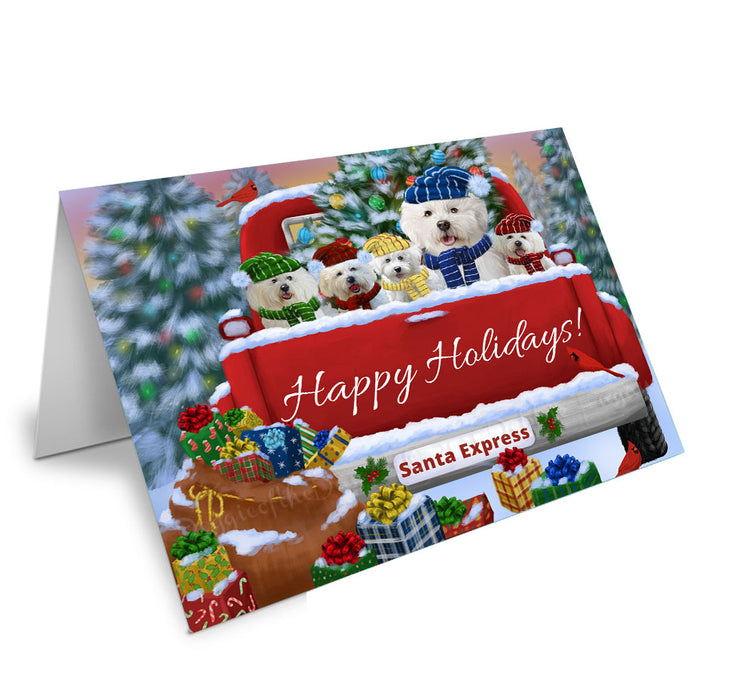 Christmas Red Truck Travlin Home for the Holidays Bichon Frise Dogs Handmade Artwork Assorted Pets Greeting Cards and Note Cards with Envelopes for All Occasions and Holiday Seasons