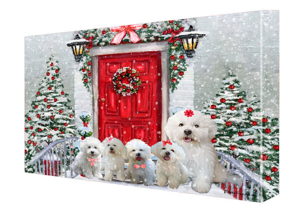 Christmas Holiday Welcome Bichon Frise Dogs Canvas Wall Art - Premium Quality Ready to Hang Room Decor Wall Art Canvas - Unique Animal Printed Digital Painting for Decoration