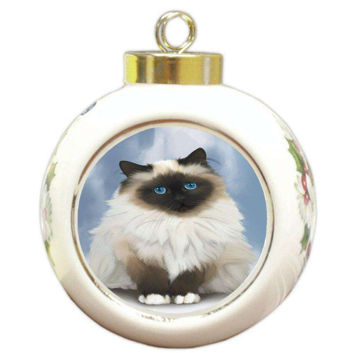 Birman Cat Round Ceramic Ball Christmas Ornament