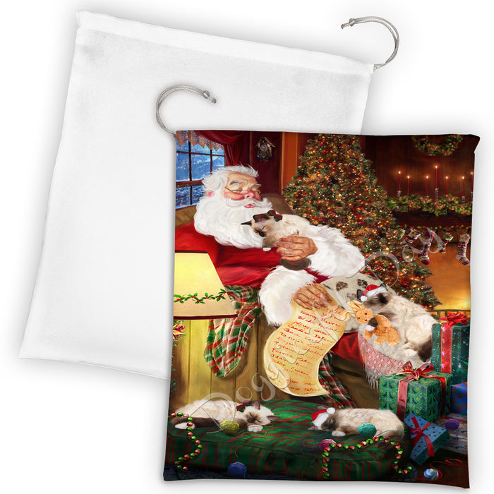 Santa Sleeping with Birman Cats Drawstring Laundry or Gift Bag LGB48779