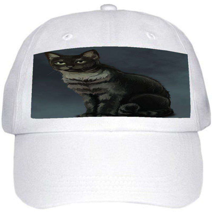 Black And Silver Tabby Cat Ball Hat Cap Off White