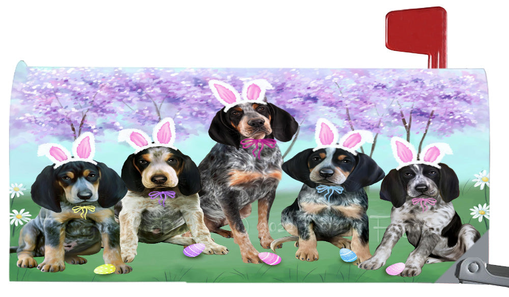 Easter Holiday Family Bluetick Coonhound Dog Magnetic Mailbox Cover Both Sides Pet Theme Printed Decorative Letter Box Wrap Case Postbox Thick Magnetic Vinyl Material