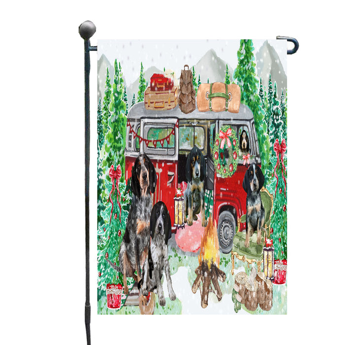 Christmas Time Camping with Bluetick Coonhound Dogs Garden Flags- Outdoor Double Sided Garden Yard Porch Lawn Spring Decorative Vertical Home Flags 12 1/2"w x 18"h
