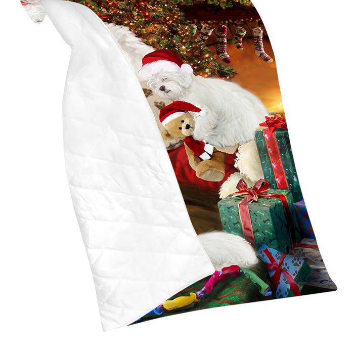 Santa Sleeping with Bolognese Dogs Quilt