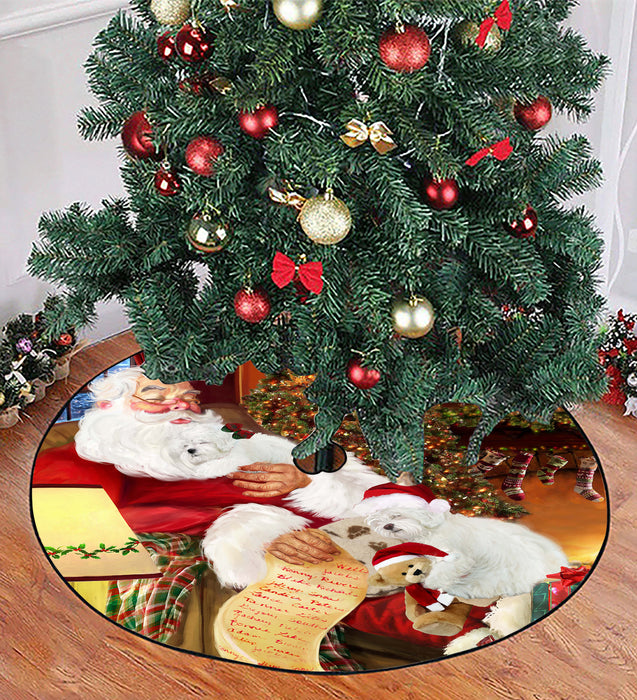 Santa Sleeping with Bolognese Dogs Christmas Tree Skirt