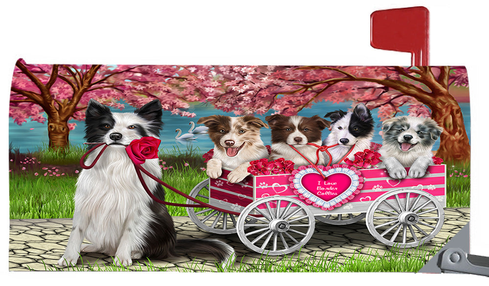 I Love Border Collie Dogs in a Cart Magnetic Mailbox Cover MBC48541