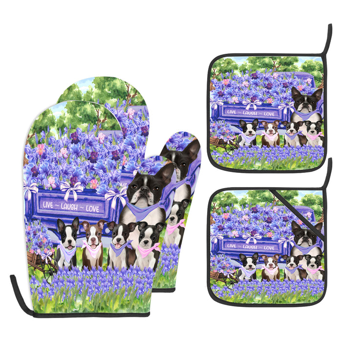Boston Terrier Oven Mitts and Pot Holder Set: Explore a Variety of Designs, Personalized, Potholders with Kitchen Gloves for Cooking, Custom, Halloween Gifts for Dog Mom