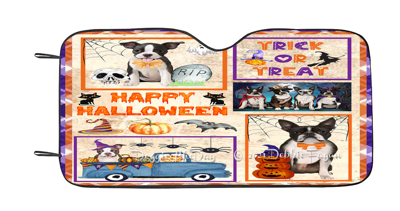 Happy Halloween Trick or Treat Boston Terrier Dogs Car Sun Shade Cover Curtain