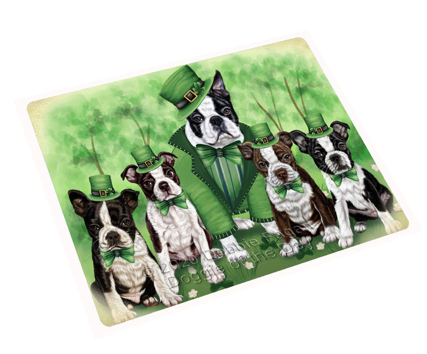 St. Patrick's Day Family Boston Terrier Dogs Cutting Board - For Kitchen - Scratch & Stain Resistant - Designed To Stay In Place - Easy To Clean By Hand - Perfect for Chopping Meats, Vegetables