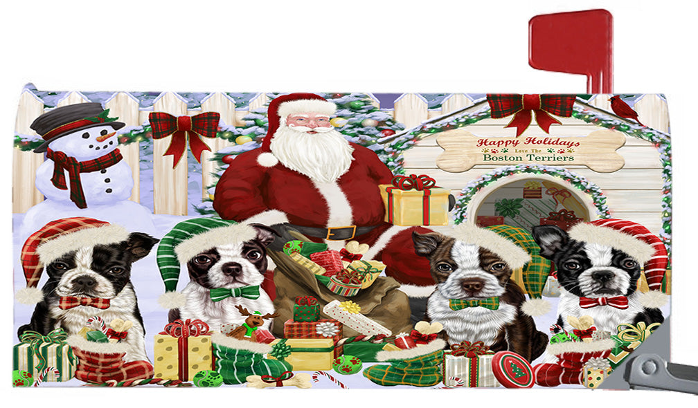 Happy Holidays Christmas Boston Terrier Dogs House Gathering 6.5 x 19 Inches Magnetic Mailbox Cover Post Box Cover Wraps Garden Yard Décor MBC48796
