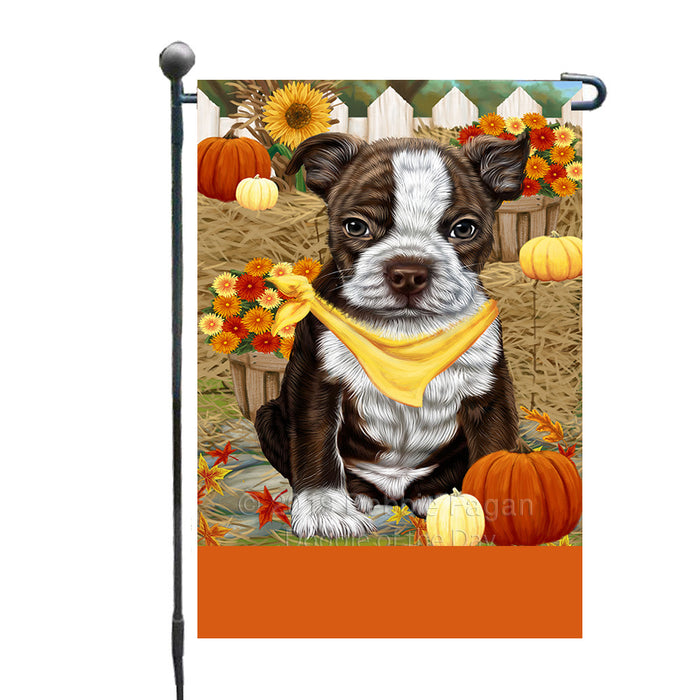 Personalized Fall Autumn Greeting Boston Terrier Dog with Pumpkins Custom Garden Flags GFLG-DOTD-A61836