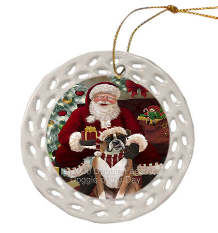 Santa's Christmas Surprise Boxer Dog Doily Ornament DPOR59571