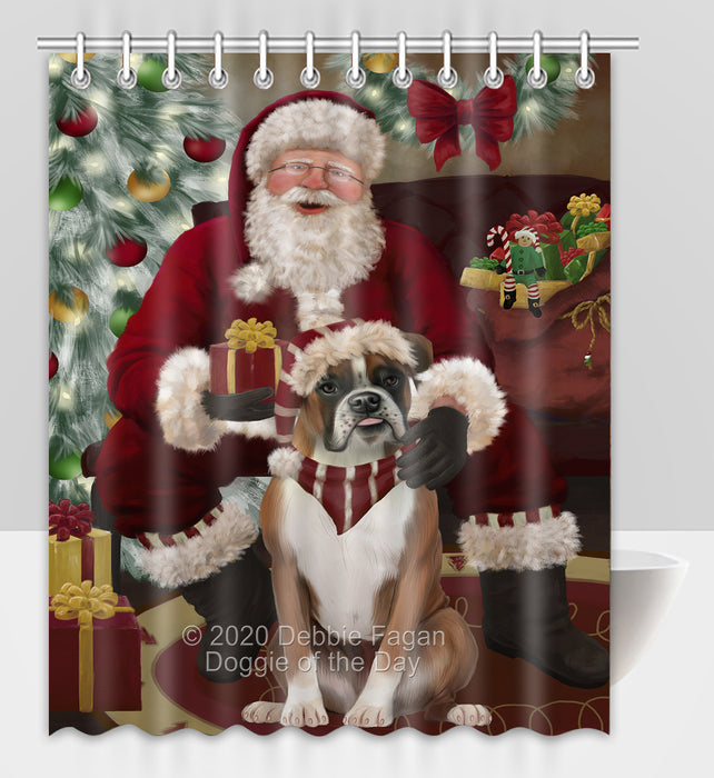 Santa's Christmas Surprise Boxer Dog Shower Curtain Bathroom Accessories Decor Bath Tub Screens SC219
