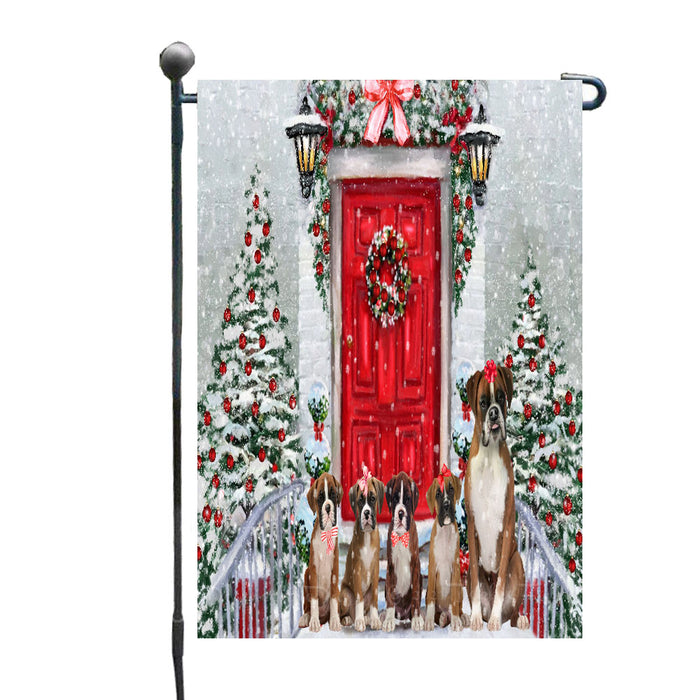 Christmas Holiday Welcome Boxer Dogs Garden Flags- Outdoor Double Sided Garden Yard Porch Lawn Spring Decorative Vertical Home Flags 12 1/2"w x 18"h