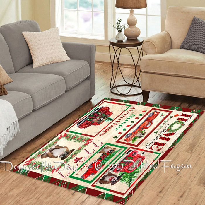 Welcome Home for Christmas Holidays Boxer Dogs Polyester Living Room Carpet Area Rug ARUG64773