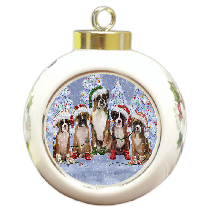 Christmas Lights and Boxer Dogs Round Ball Christmas Ornament Pet Decorative Hanging Ornaments for Christmas X-mas Tree Decorations - 3" Round Ceramic Ornament