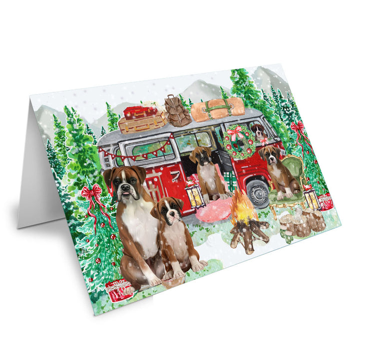 Christmas Time Camping with Boxer Dogs Handmade Artwork Assorted Pets Greeting Cards and Note Cards with Envelopes for All Occasions and Holiday Seasons