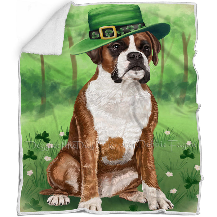St. Patricks Day Irish Portrait Boxer Dog Blanket BLNKT142327