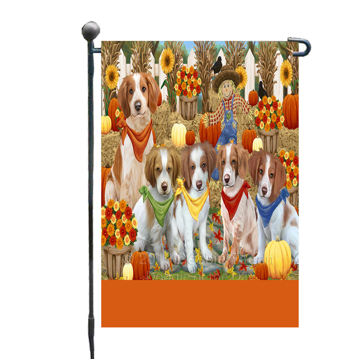 Personalized Fall Festive Gathering Brittany Spaniel Dogs with Pumpkins Custom Garden Flags GFLG-DOTD-A61842