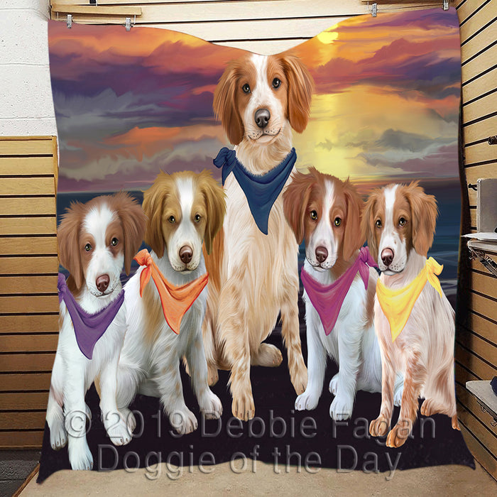 Family Sunset Portrait Brittany Spaniel Dogs Quilt
