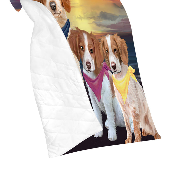 Family Sunset Portrait Brittany Spaniel Dogs Quilt
