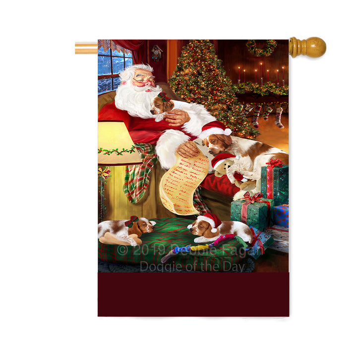 Personalized Brittany Spaniel Dogs and Puppies Sleeping with Santa Custom House Flag FLG-DOTD-A62669