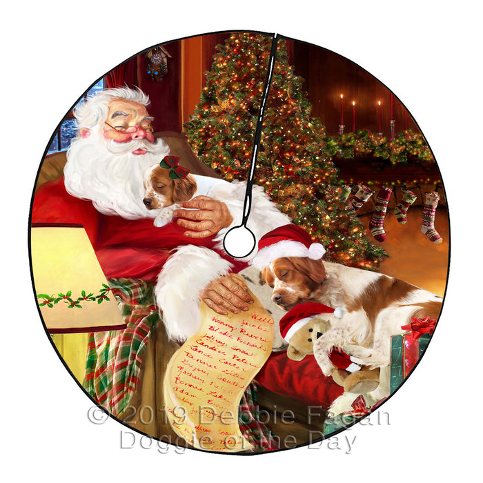 Santa Sleeping with Brittany Spaniel Dogs Christmas Tree Skirt