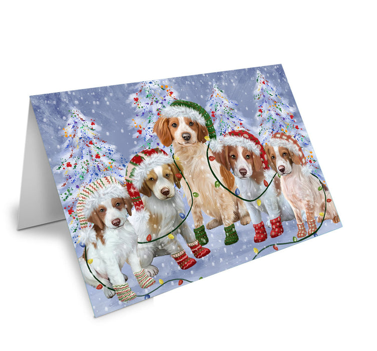 Christmas Lights and Brittany Spaniel Dogs Handmade Artwork Assorted Pets Greeting Cards and Note Cards with Envelopes for All Occasions and Holiday Seasons