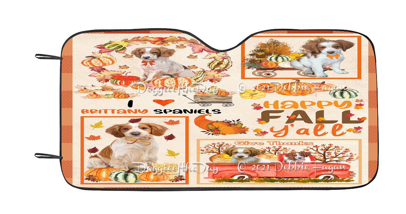 Happy Fall Y'all Pumpkin Brittany Spaniel Dogs Car Sun Shade Cover Curtain