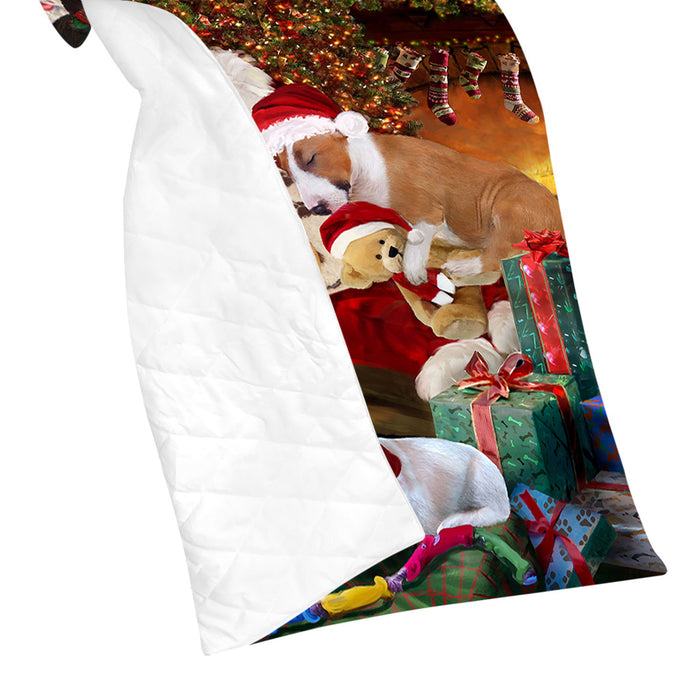 Santa Sleeping with Bull Terrier Dogs Quilt