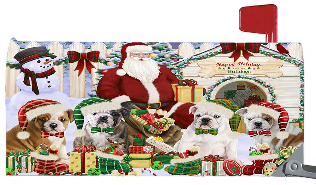 Happy Holidays Christmas Bulldog Dogs House Gathering 6.5 x 19 Inches Magnetic Mailbox Cover Post Box Cover Wraps Garden Yard Décor MBC48800