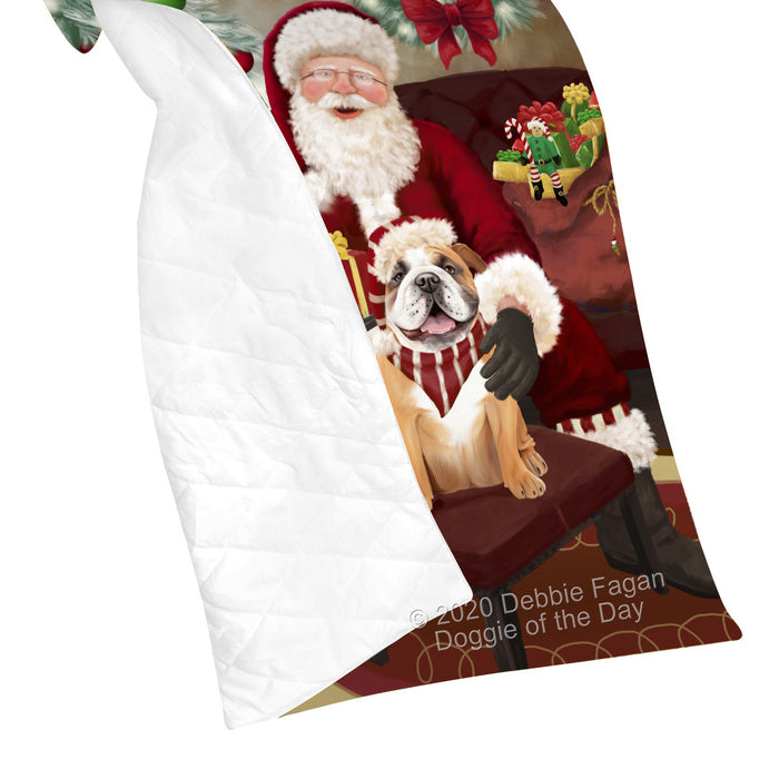 Santa's Christmas Surprise Bulldog Quilt Bed Coverlet Bedspread - Pets Comforter Unique One-side Animal Printing - Soft Lightweight Durable Washable Polyester Quilt