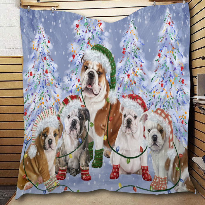 Christmas Lights and Bulldog  Quilt Bed Coverlet Bedspread - Pets Comforter Unique One-side Animal Printing - Soft Lightweight Durable Washable Polyester Quilt