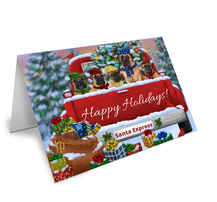 Christmas Red Truck Travlin Home for the Holidays Bullmastiff Dogs Handmade Artwork Assorted Pets Greeting Cards and Note Cards with Envelopes for All Occasions and Holiday Seasons