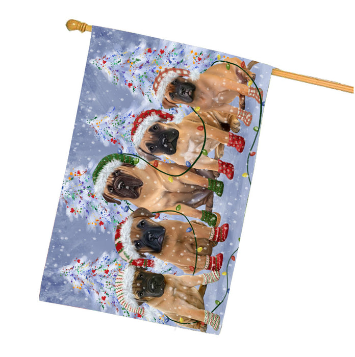 Christmas Lights and Bullmastiff Dogs House Flag Outdoor Decorative Double Sided Pet Portrait Weather Resistant Premium Quality Animal Printed Home Decorative Flags 100% Polyester