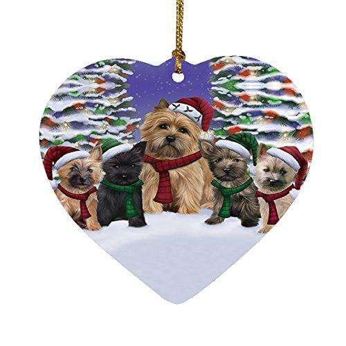 Cairn Terrier Dog Christmas Family Portrait in Holiday Scenic Background Heart Ornament